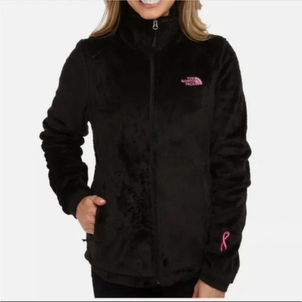 THE NORTH FACE WOMEN’S BLACK OSITO FLEECE JACKET WITH PINK RIBBON AND LOGO